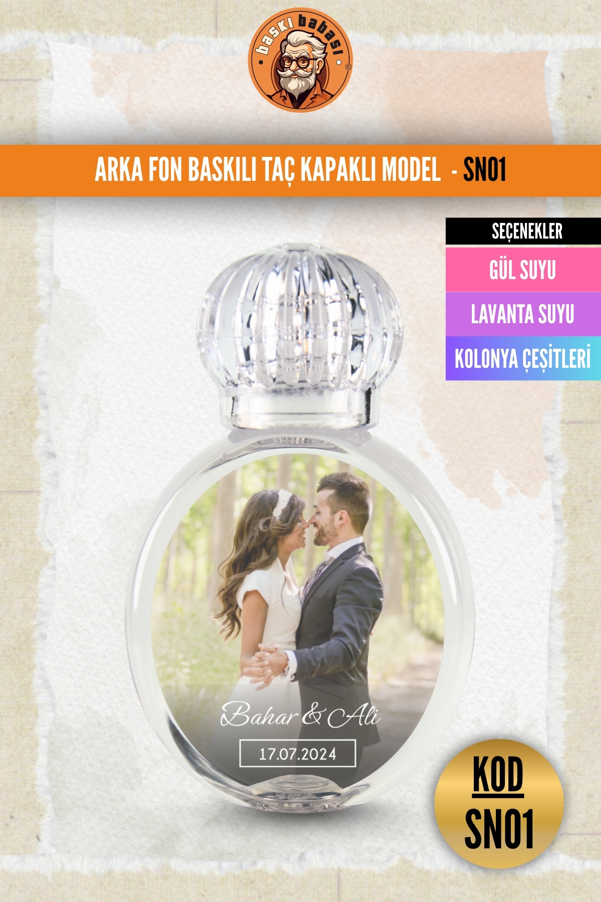Arka Fon Baskılı Taç Kapaklı Şişe